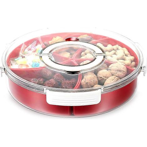 Unterteiltes Serviertablett für Snacks mit Deckel und Griff, 5 Fächer, Kunststoff-Lebensmittelbehälter mit Deckel, Gemüseschale (1/5)