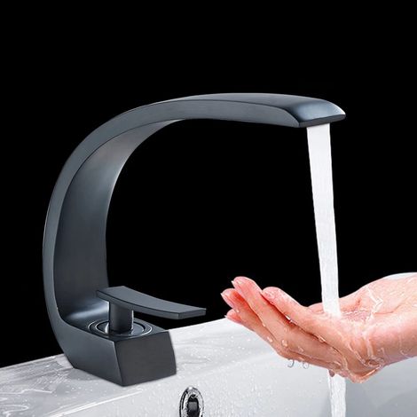 Schwarzer Messing Waschbecken Wasserhahn Badezimmer Wasserhahn gebogener Single-Pole Waschbeckenhahn Schraubenverbindung 3/8 Zoll