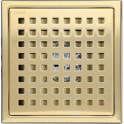Piece Gold Shower Drain Stainless Steel Square 15x15cm Shower Drain Floor Drain Floor Drain with Floor Drain Cover, Brass Deodorant Core YMYNY (1/4)