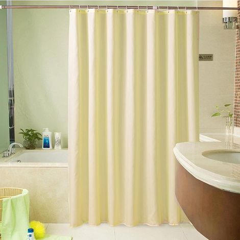 Rideau de Douche Jaune Pâle avec Crochets, 180x180cm, Imperméable Salle de Bain, Anti-Moisissure, Polyester Lavable, Tissu Résistant (1/5)