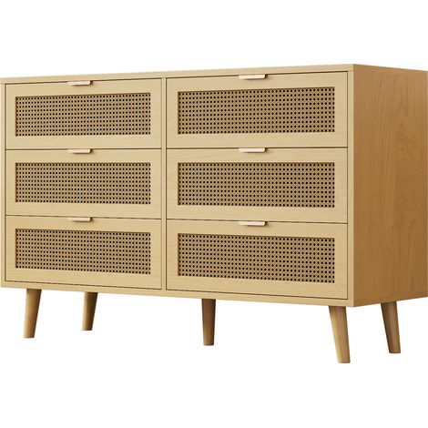Commode à 6 tiroirs, buffet, meuble à tiroirs en bois, commode avec poignées métalliques, pour chambre, séjour, bureau, buffet haut avec grand espace de rangement, dimensions: L120/H76.5/P40 cm (1/5)