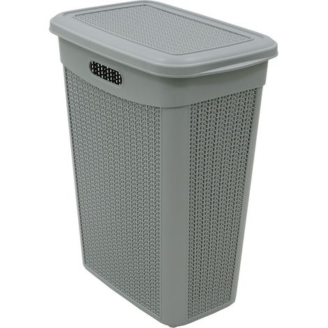 Knit Design Slim Lidded Laundry Basket, Grey (1/4)