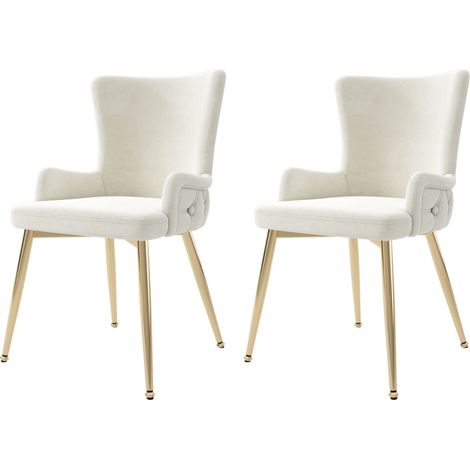 Chaise de salle à manger en velours beige, lot de 2 avec pieds métalliques dorés (1/5)