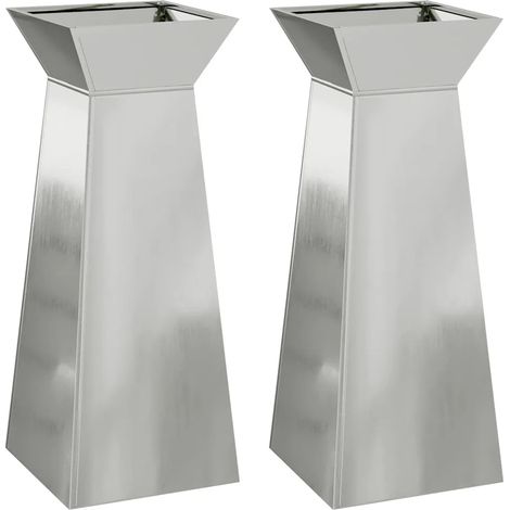 Set di 2 fioriere a colonna dal design moderno da esterno 40 x 40 x 100 cm in materiali resistenti argento 020052421