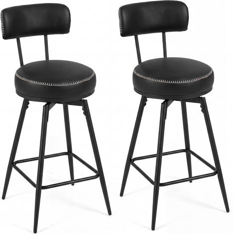 Lot de 2 Tabourets Bar Pivotants, Chaises de Bar avec Dossier Rembourré, Repose-Pieds, Pieds en Métal, Hauteur d'Assise 73 cm, Noir (1/5)