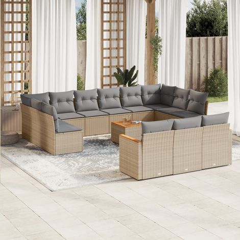 Set sofás de jardín 14 pzas con cojines ratán sintético beige vidaXL (1/3)