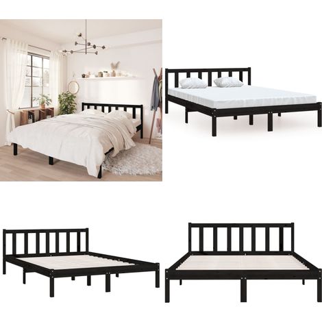 Massivholzbett Schwarz Kiefer 135x190 cm - Massivholzbette - Holzbettrahmen - Doppelbett - Schwarzes Bett - Kiefernbett - Home & Living (1/5)