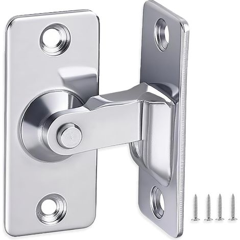 Verrou Porte Coulissante, 90 Degrés Loquet de Porte en Acier Inoxydable, Loquet de Porte Coulissante à Rabat, Verrou de Sécurité pour Porte Fenêtre Armoire à Vin Jardin, Argenté (1/5)