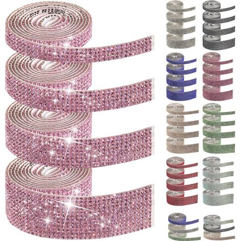 Lot de 4 rouleaux de ruban de strass autocollants roses de 4 tailles pour travaux manuels, décoration de téléphone (1/5)