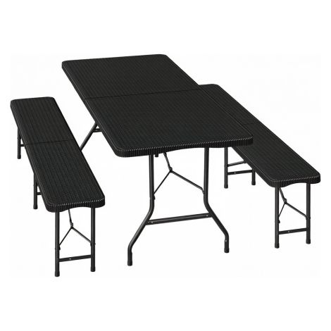 Set Table Pliante + 2 Bancs Pliants HDPE Métal 180cm Jardin Balcon Camping
