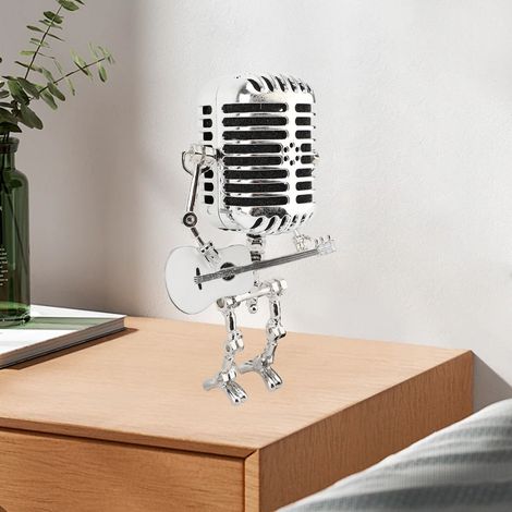 Vintage Microphone Guitare Robot Lampe de Table En Aluminium Rétro En Métal Veilleuse pour Chambre Bureau Décor À La Maison Blanc (1/5)