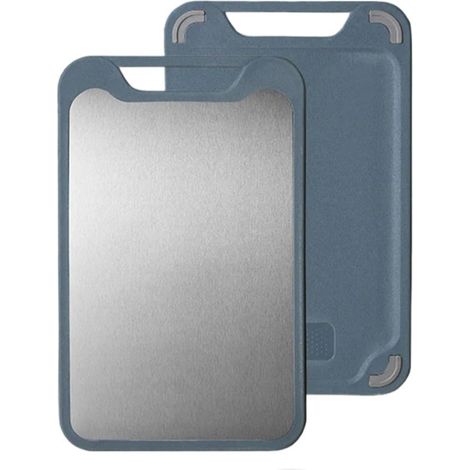 Taglieri (confezione da 1, in acciaio inox e plastica, a doppia faccia, adatti sia per verdure che per carne, di grandi dimensioni, blu). (1/5)