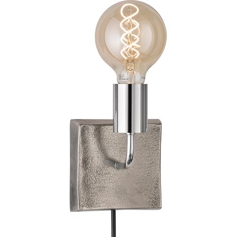 Applique chrome applique liseuse lampe de chevet moderne chambre, interrupteur à cordon, métal nickel antique, 1x E27, DxH 13x12 cm (1/4)