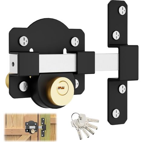 Serrure Porte, Serrure Portail Exterieur avec Cylindre de Verrouillage de 50 mm Double Verrouillage en Acier Inoxydable avec 5 Clés pour Portail de Jardin en Métal Porte en Bois Entrées de Maison (1/5)