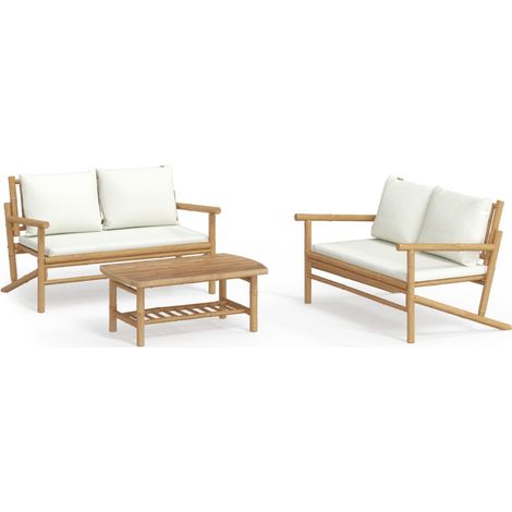 Maison Exclusive - Set Salotto da Giardino 3pz con Cuscini Bianco Crema in Bambù