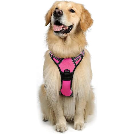 Harnais chien anti-traction Rabbitgoo XL rouge rose réglable poignée attache avant (1/5)