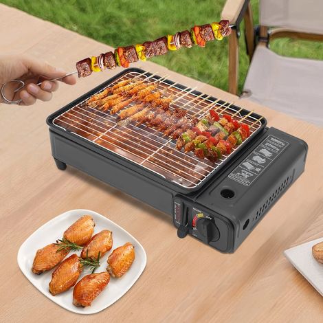 Cuisinière à gaz portable pour le camping, barbecue à gaz de table avec égouttoir, sac à main, etc., 42 x 26 x 11 cm (1/5)