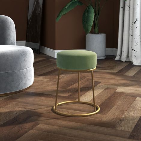 Tabouret pour Salon ou Chambre Style élégant, Tabouret pouf coiffeuse rond Vert moutarde Velours HAV7411 (1/5)