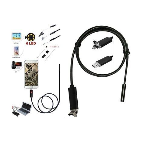 TELECAMERA ENDOSCOPICA 6 LED TUBO FLESSIBILE USB 10 MT IMPERMEABILE ISPEZIONE