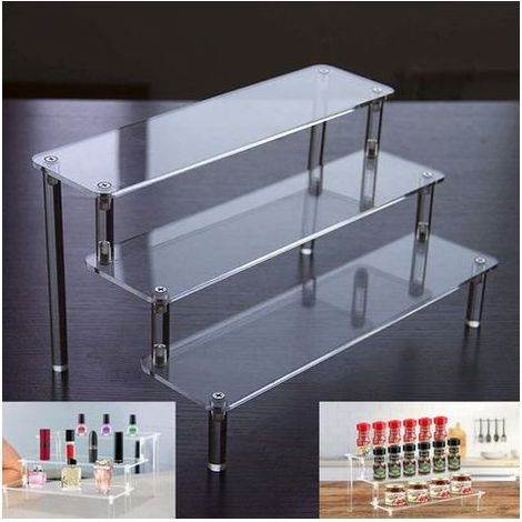 Articoli per l'organizzazione ANDIAMO. Espositore in acrilico trasparente. Scaffale a scala trasparente a 3 livelli. Collezione di espositori in acrilico. Per esporre statuette, smalti per unghie, ecc (1/5)