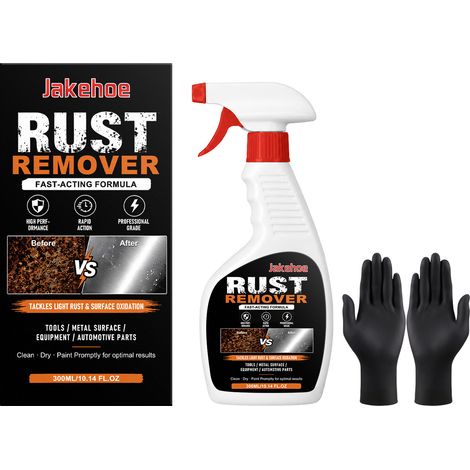 Spray antirouille JAKEHOE pour métaux - Nettoie et lisse les taches de rouille sur les surfaces métalliques - Spray nettoyant quotidien pour métaux 300 ml + 1 paire de gants (1/5)