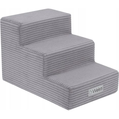 Welsti Treppe für Hunde und Katzen, Höhe 30 cm, 3 Stufen, grauer Cord, für Tiere bis 10 kg