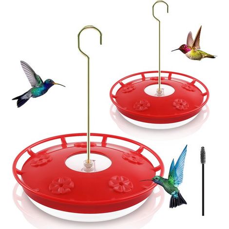2er Packung Kolibri Futterhäuschen à 473 ml für den Außenbereich, mit 5 Futteröffnungen, ameisen und bienensicher, auslaufsicher, inklusive Reini (1/5)
