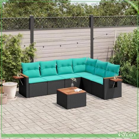 Salon de jardin - 3226848 - Résine tressée noir - Coussins déhoussables lavables - Table acacia (1/5)