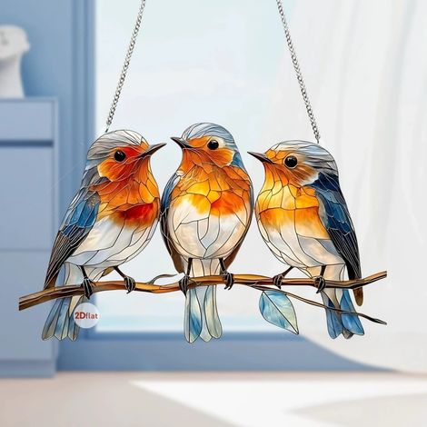 Panneau Acrylique Suspendu - Oiseau Moineau 2D - Décoration Fenêtre Intérieure Balcon Cuisine - 15 x 10 cm - 1 Pièce (1/5)