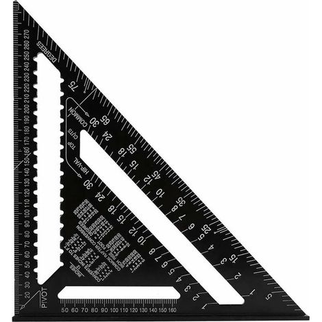 royaluxe - Équerre Triangle Metrique Professionnel, 30cm/300mm Équerre de Charpentier Haute Précision, Règle d'angle Menuiserie en Alliage d'aluminium Outil de Mesure Bois Speed Square Noir (1/4)