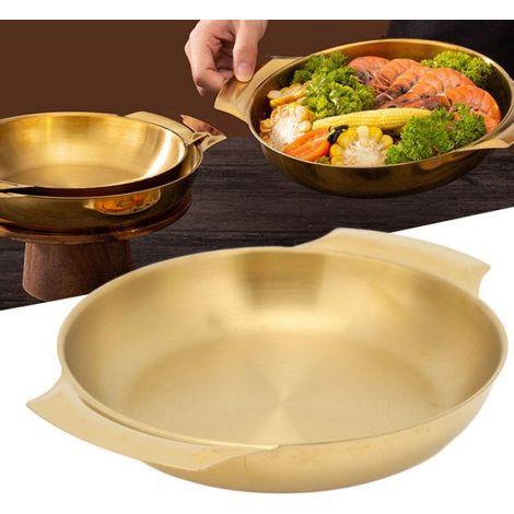 Poêle à Paella en Acier Inoxydable Fond Plat Deux Anses Nettoyage Facile Chauffage Uniforme Taille Moyenne (1/5)