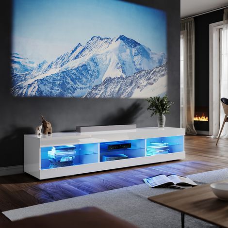 ELEGANT High Gloss LED TV Stand Multi-Light Effect TV Cabinet with Large Storage Space Living Room Bedroom Furniture, White 1800mm (1/5)
