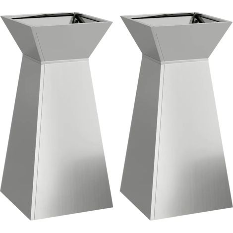 Set di 2 fioriere a colonna da esterno 35 x 35 x 73 cm stile contemporaneo durevole in metallo argento 020052407