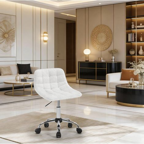 Sedia da ufficio in ciniglia bianca girevole 360°, altezza 40-47,5 cm, con pistone a gas e ruote (1/5)