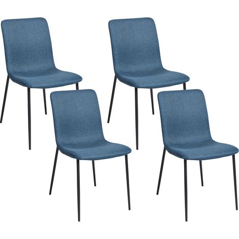 Conjunto de 4 sillas de comedor elegante de tela poliéster patas de hierro azul oscuro Glendive
