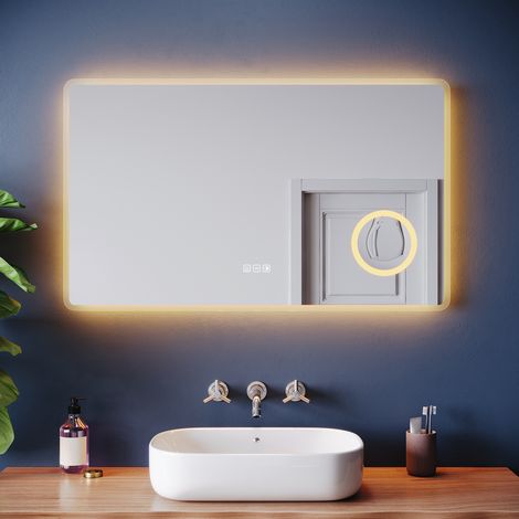 ELEGANT Modern Bathroom LED Mirror with Shaver Socket Magnifier Anti-Fog and 3 Lighting Modes, Square 1000x600mm