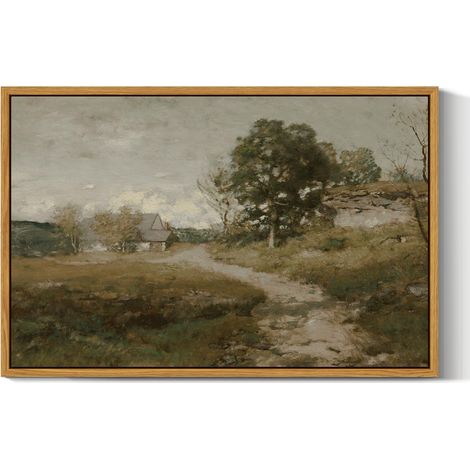 Impression sur toile avec cadre - Grande décoration murale vintage - Pour salon, chambre, salle de bain, cuisine, ferme - Décoration esthétique - Paysage - 60 x 40 cm (1/5)