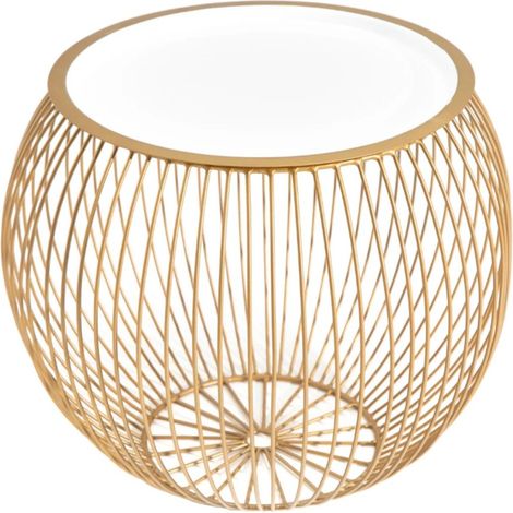 Tavolino basso ELYSKA rotondo 41 cm in metallo dorato con piano da 32cm removibile stile chic