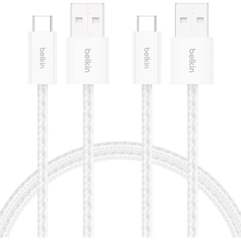 Pack de 2 Câbles USB-A vers USB-C avec gaine tressée (1,5 m, 15 W, doux au toucher, souple, recharge rapide, pour iPhone 17 et iPhone 16, Galaxy S25, Pixel 10, iPad Pro, etc., blanc) (1/5)