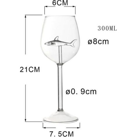 Set mit 2 Rotweingläsern mit Hai-Motiv, klare, bleifreie Glasbecher für Hausbar-Partys (1/5)