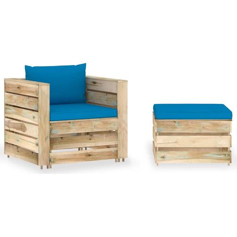 Salon de jardin 2 pcs Ensemble Table et Chaise de Jardin - avec coussins Bois imprégné de vert BV610730 - BonneVie (1/5)