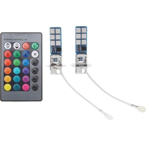 Packung mit 2 RGB 880 881 H1 H3 LED-Lampen für Auto-Nebelscheinwerfer (H3-Sockel).