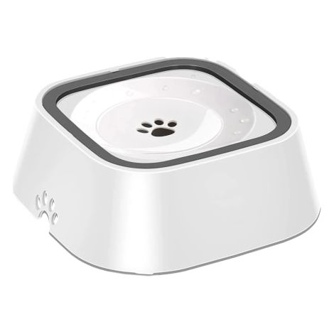 Inget déversement Pet Vattenskål No Drip Slow Water Feeder Drickskål - Vit (1/4)