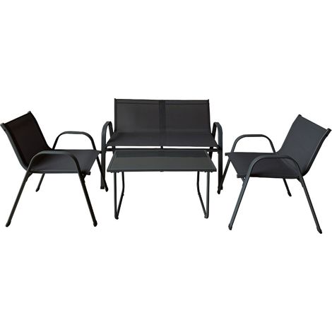 Marbueno Gartenmöbel Set mit Tisch und Stühlen Schwarz Textilène
