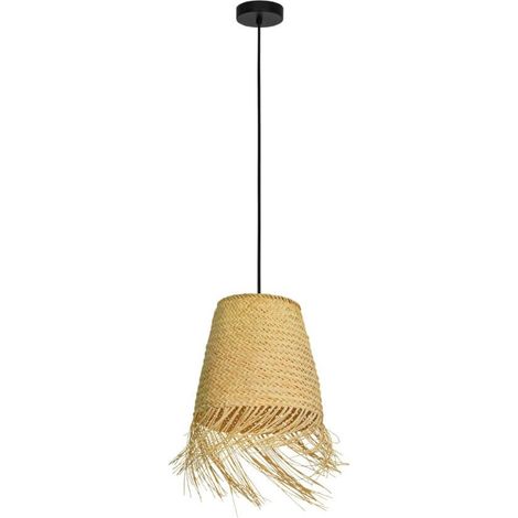 Lampe suspendue aycliffe bois naturel e27 1x40w h: 110cm Ø30 cm moussable (1/3)