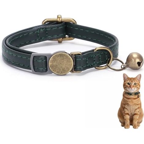 Collier chat cuir vert (1/5)