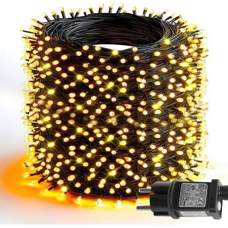 Guirlande Lumineuse Extérieur, 1000 LED 100 M Étanche Guirlande Lumineuse avec Minuterie, 8 Modes Décoration de Noël pour Fêtes Intérieur et Extérieur Jardins Arbres Étanche, Blanc Chaud (1/5)