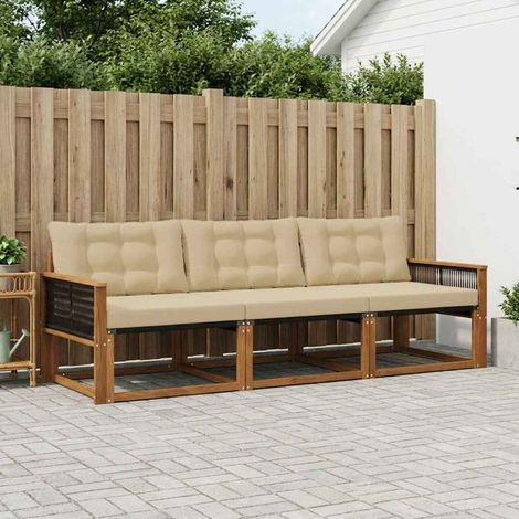 vidaXL Conjunto de sofás de exterior 3 uds. Natural y Beige (1/5)