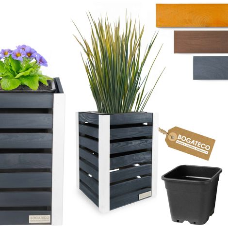 Jardinière Bois Bogateco 59x36x36 cm avec Bac Anthracite (1/5)
