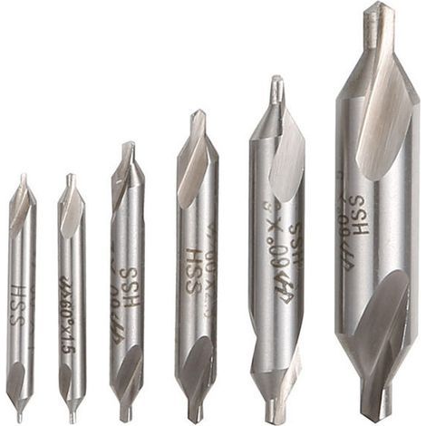 6Pcs HSS Forets à Centrer, 1/1.5/2/2.5/3/5mm 60 Degrés Forets Centraux Pour Le Traitement Du Fer/Acier/Cuivre/Aluminium (1/2)
